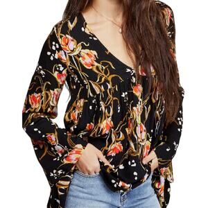Free People Bella Floral V-Neck Bell Sleeve Womens Tunic Size Small